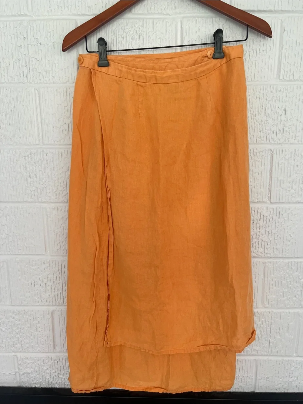 Eileen Fisher Mustard Yellow High-Low Linen Wrap Skirt